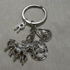 Vintage Western Silver Charm Keychain With The Letter "R"